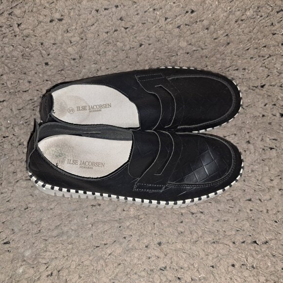 ILSE JACOBSEN-Platform Tulip Faux Black Leather Loafers-Sz 39-Excellent - Picture 7 of 8